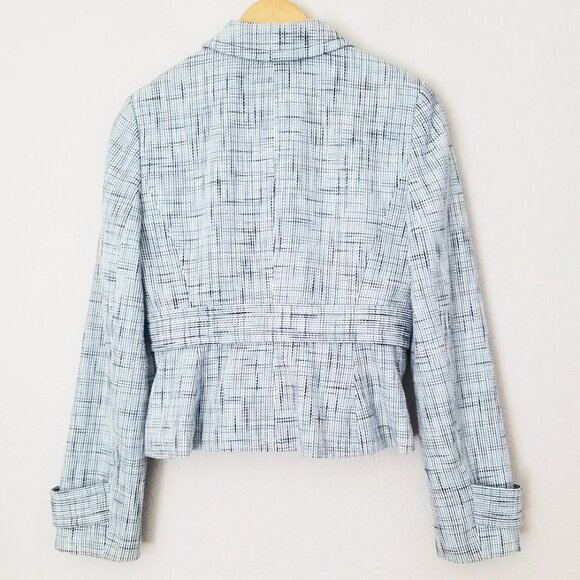 LOFT Ann Taylor Light Blue Tweed 100% Cotton Blazer Jacket 4 Preppy Office Boho - Picture 5 of 15